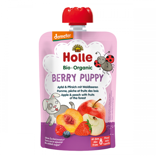 Детское пюре Holle Яблоко-персик-лесные ягоды Berry Puppy, 100 гр