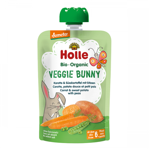 Детское пюре Holle Veggie Bunny с морковью, сладким картофелем и горошком, 100 гр