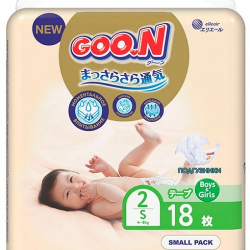 GOON Premium Soft для детей 4-8 кг. 2(S), на липучках (18 шт.)