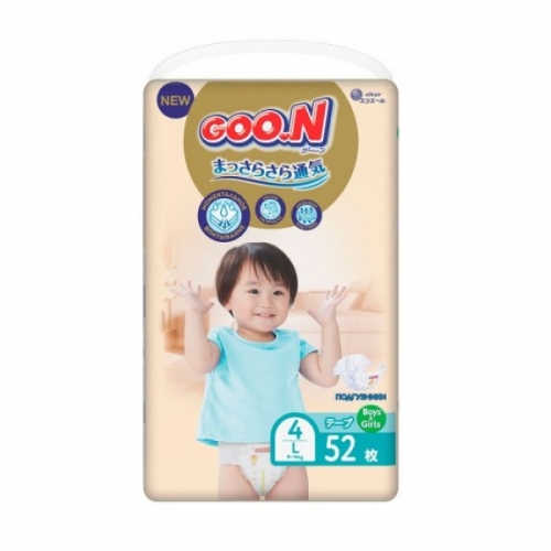 GOON Premium Soft для детей 9-14 кг. 4(L), на липучках, унисекс, 52 шт.