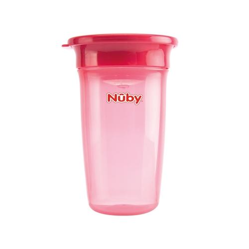 Чашечка 360* непроливайка прозрачная,  з кришечкою, (колір рожевий)360ml